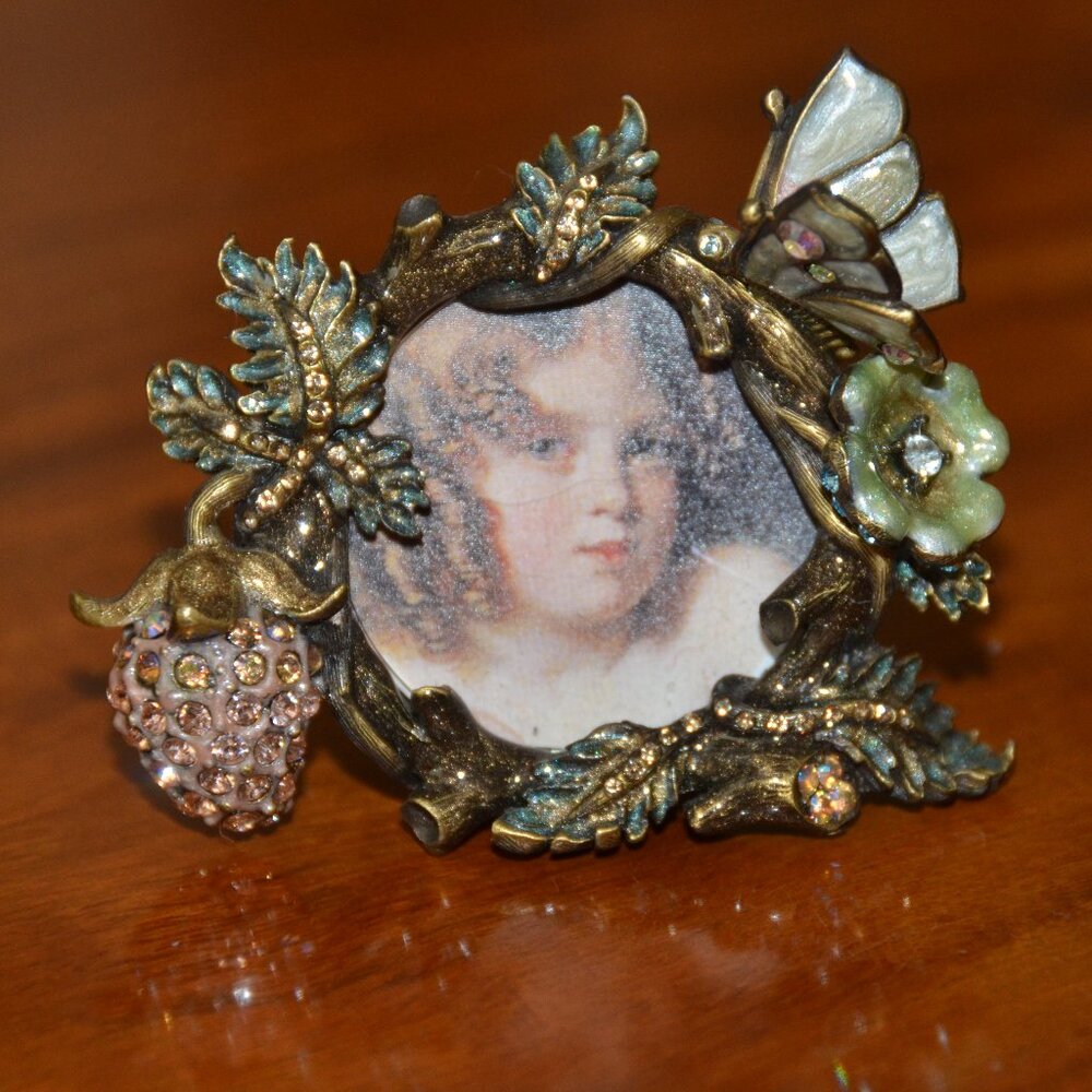 EXQUISITE RARE JAY STRONGWATER FLORAL BUTTERFLY STRAWBERRY CRYSTAL ENAMEL FRAME